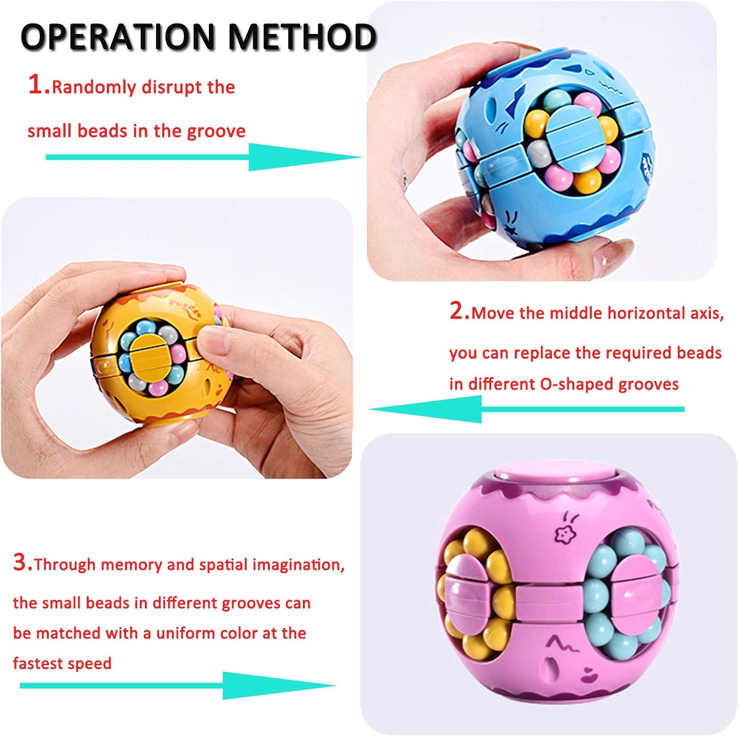 Rotating Magic Bean Cube Spinner Fidget Toy,Stress Relief Fidget Puzzles for Adults Kids,Anxiety Relief Learning & Education Toys,Puzzle Toys for Unisex-Children(Pink)