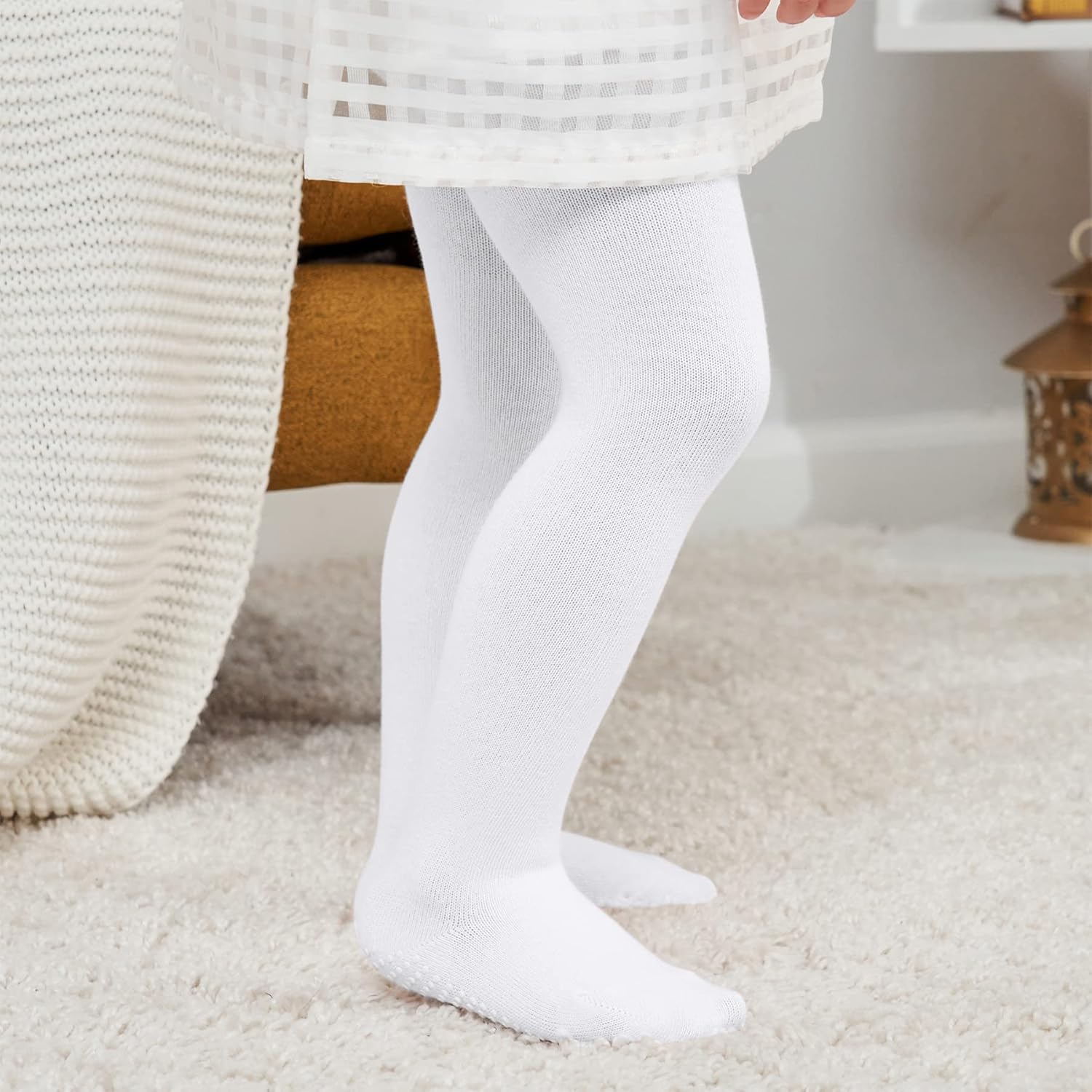 Zando Baby Girls Tights Cozy Cotton Infant Non Slip Grip Leggings Toddler Solid Knit Pantyhose Warm Newborn Stockings