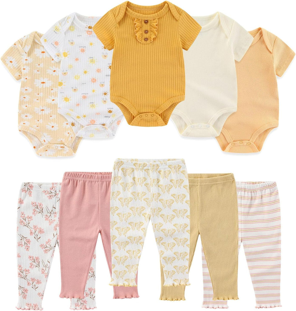Baby Bodysuit and Pant Set Summer Ribbed Mix Match Infant Boy Girl Clothes Outfits