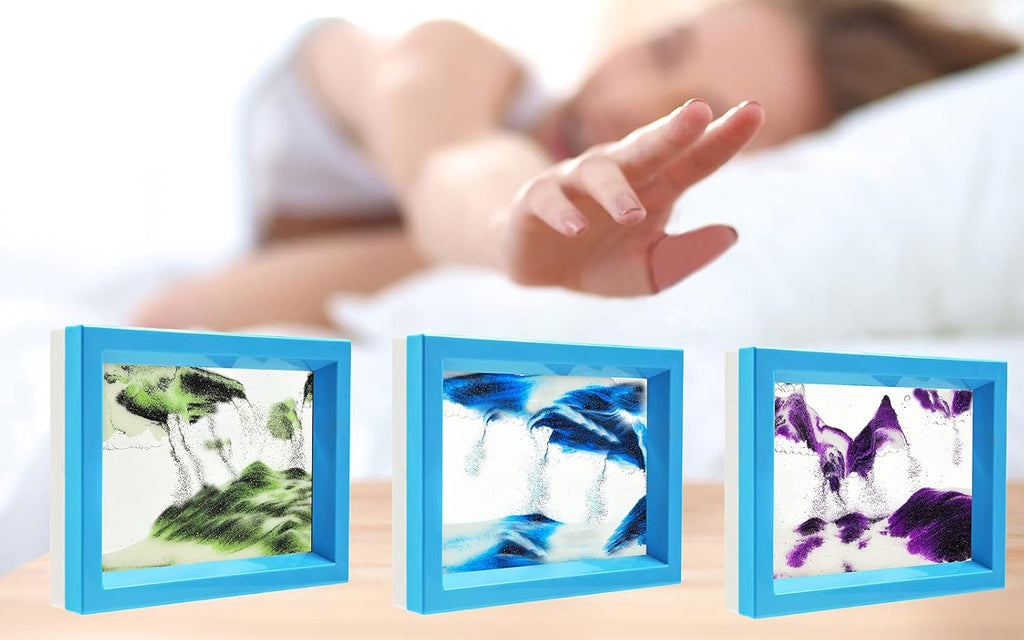 Sand Moving Sand Art, Liquid in Motion Hourglass Timer, Dynamic Sand Picture Frame for Desktop Office Home Wedding, Sensory Anxiety Fidget for Calm Relaxing (Purple White Black)