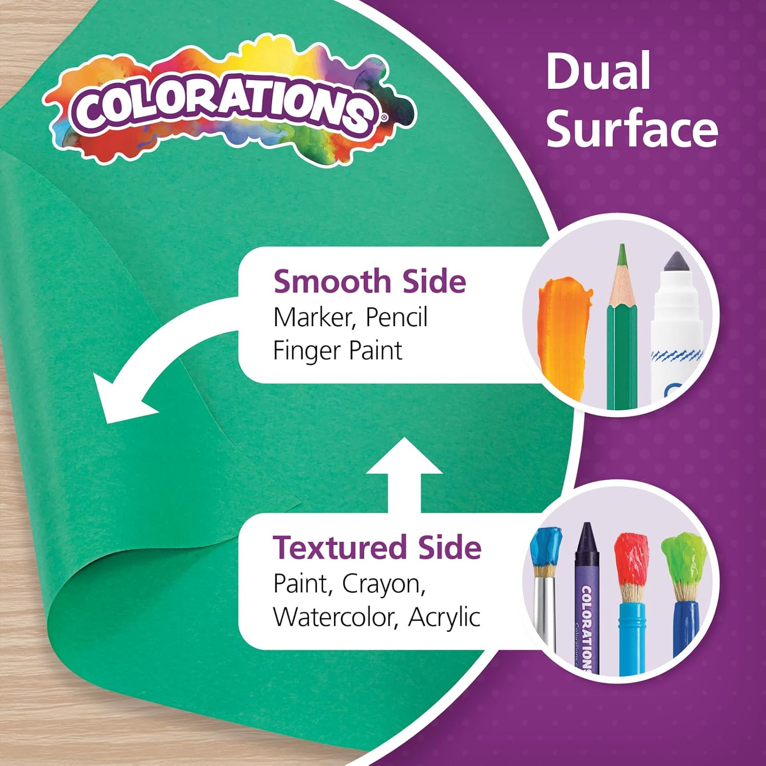 Colorations Dual Surface Paper Roll, Bright Green, 36" x 1000', Textured Paper, Classroom Craft & Art Supplies, Bulletin Board, Gift Wrapping, Chalkboard Wallpaper