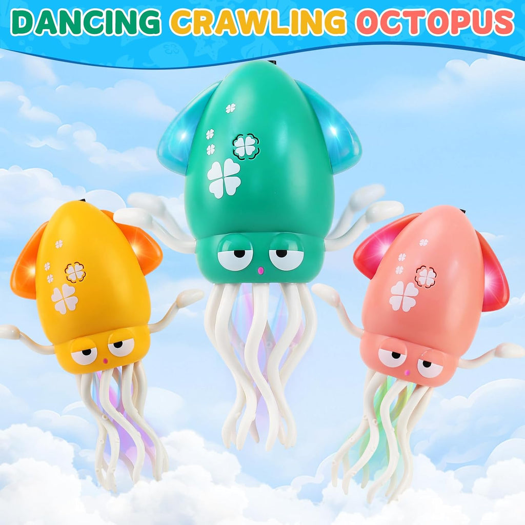 USB Rechargeable Dancing Octopus Baby Toy - Electric Crawling & Tummy Time Toy, Magical Musical Squid, Birthday for Kids Ages 1 2 3 4 5 6, Boys & Girls (Yellow)