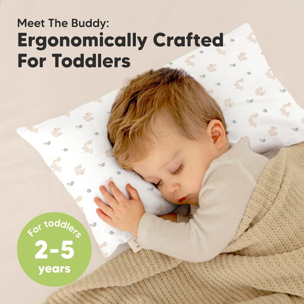 Toddler Pillow with Pillowcase - 10x18 My Little Dreamy Kids Travel Bed Pillows for Sleeping, Organic Cotton Small Pillowcase, Soft & Breathable, Machine Washable, Toddlers 2-5 Years Old (Nibbles)