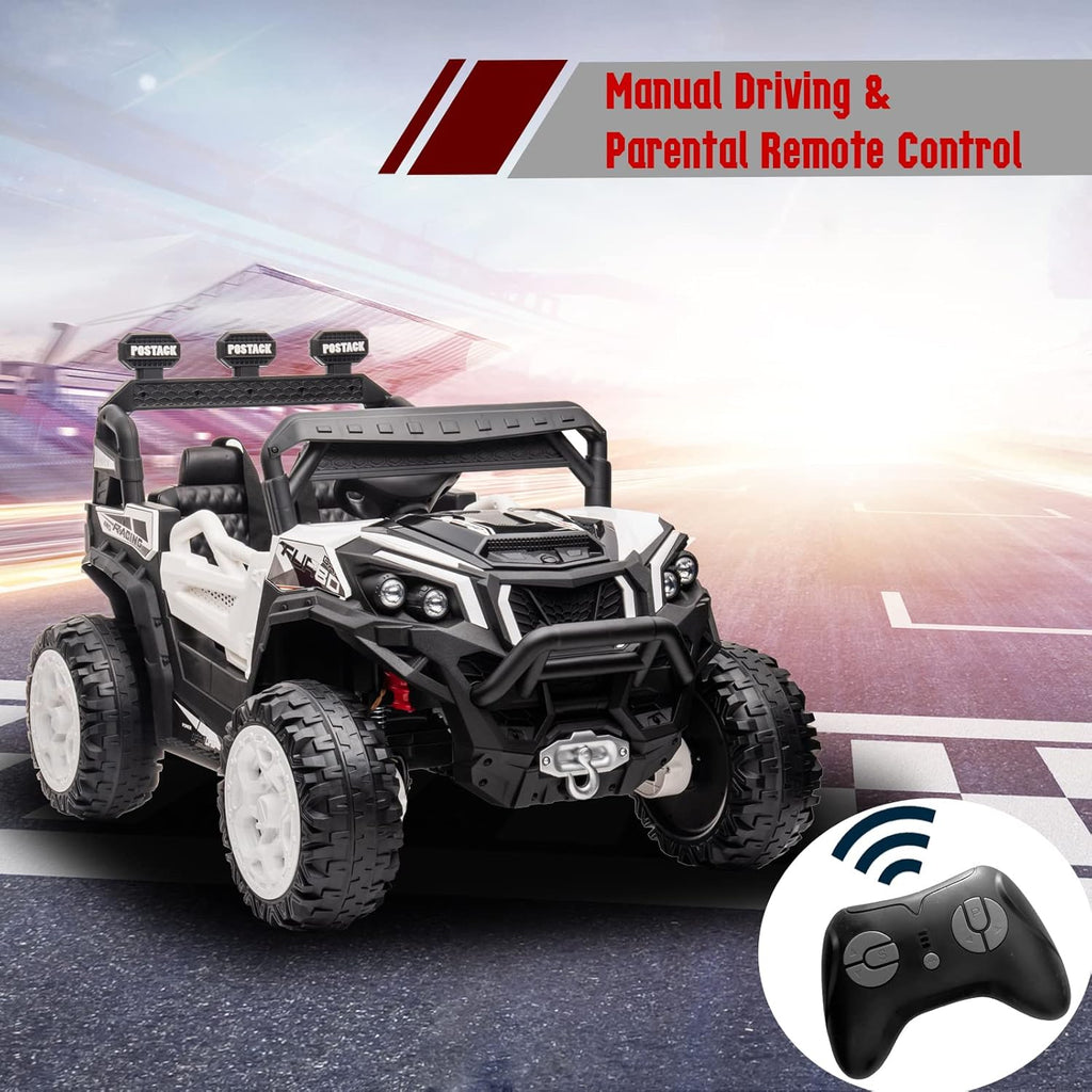 24V Ride On Car for Kids, 4x4 Kids Electric Car with Remote Control Off Road, Children Car with Bluetooth 3 Speeds LED Lights Storage Trunk,White