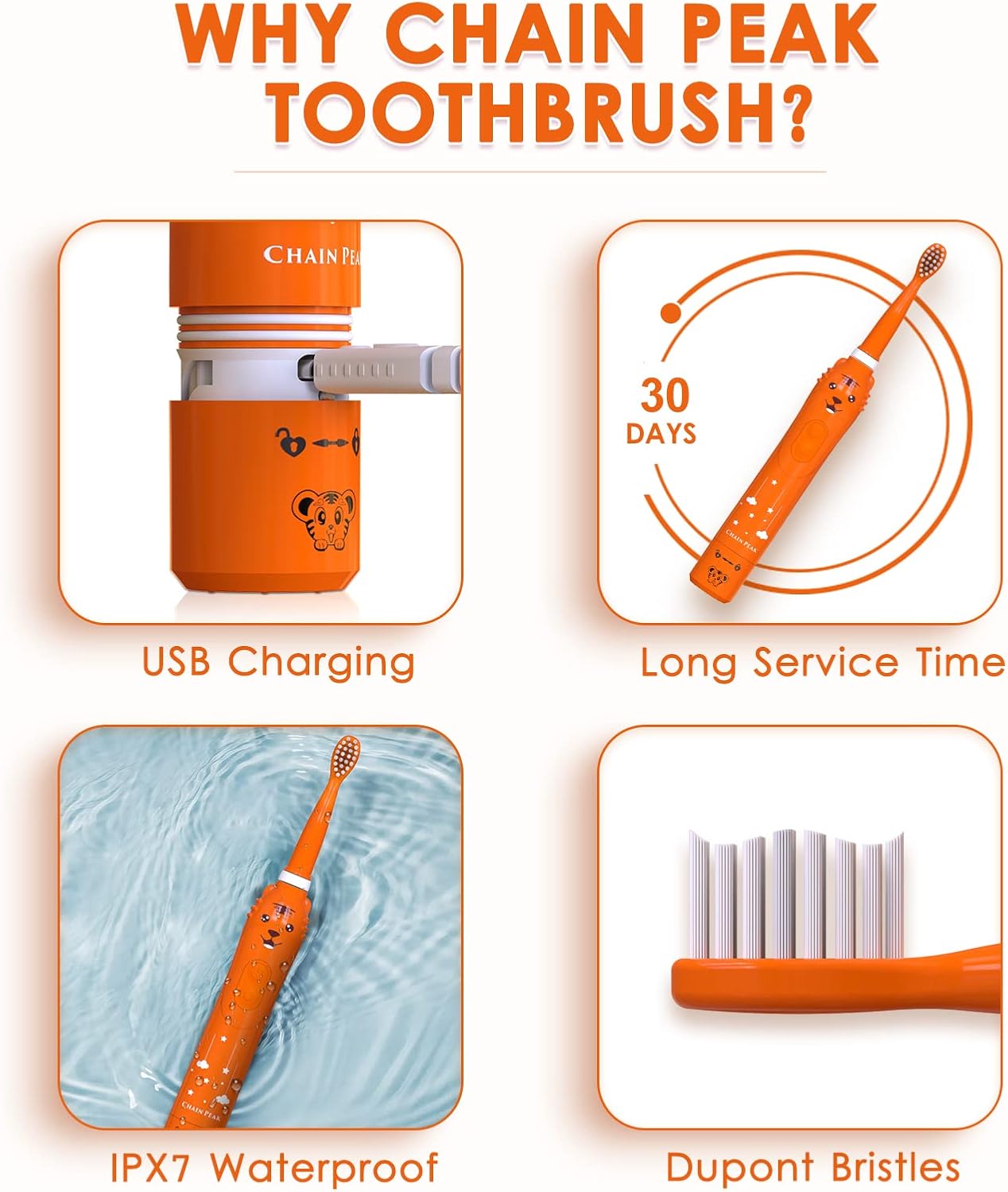 Kids Sonic Electric Toothbrush, Rechargeable Smart Toothbrush for Children Age 3-12, 2 Mins Timer, 6 Modes, 6 Brush Heads, Wall-Mounted Holder