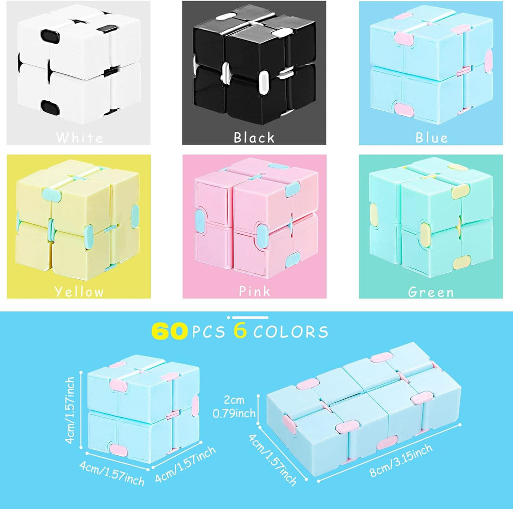 Chivao 60 Pieces Kids Party Favors Cube Toy Sensory Cube Valentine's Day Hand Held Block Sensory Game Cube Gadget Gift for Anxiety Stress Relief Birthday Goodie Bag Stuffers(Macaroon Style)