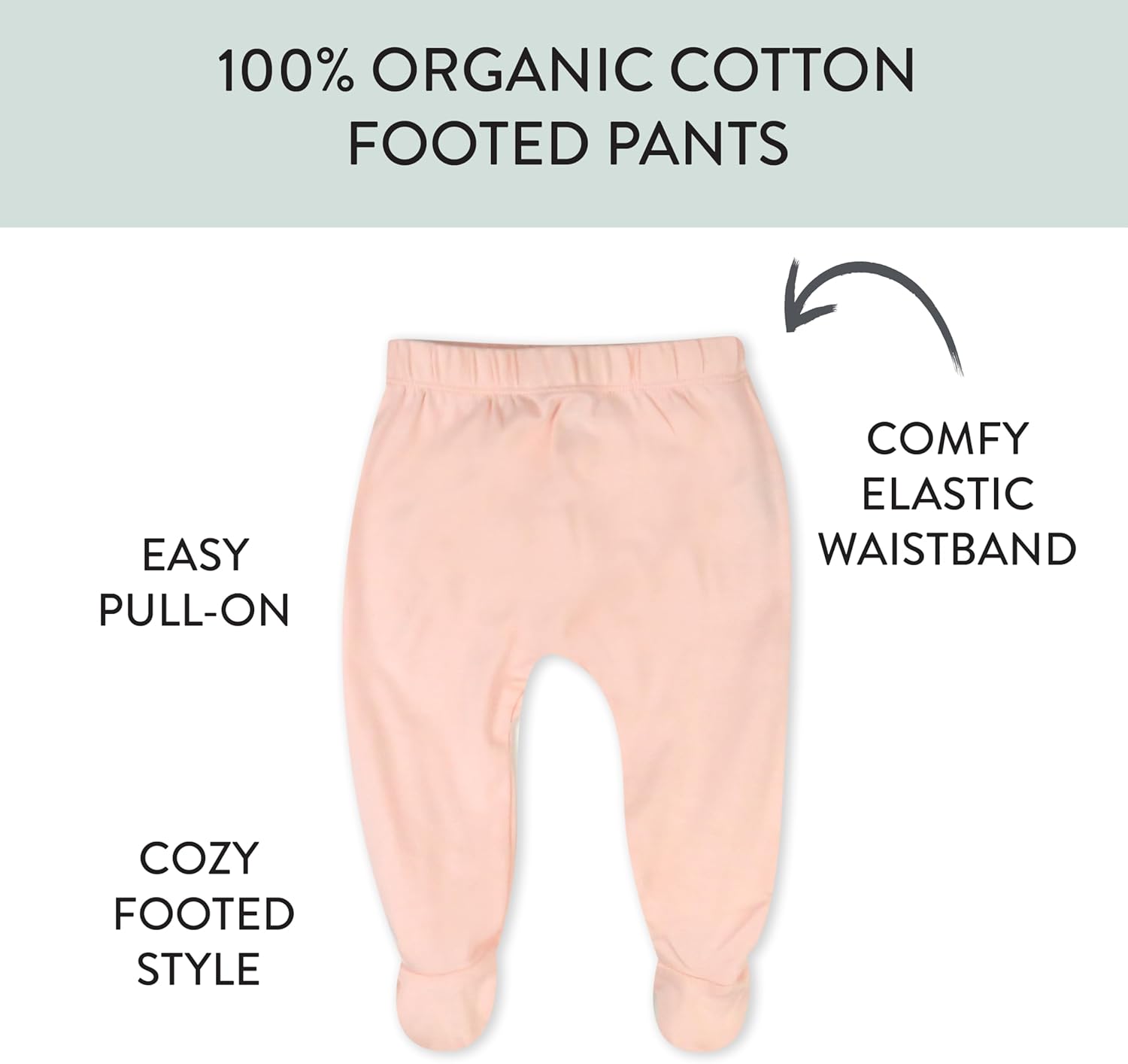 HonestBaby 3-pack Footed Pants Roomy Fit Pull on Bottoms 100% Organic Cotton for Infant Baby Boys, Girls, Unisex