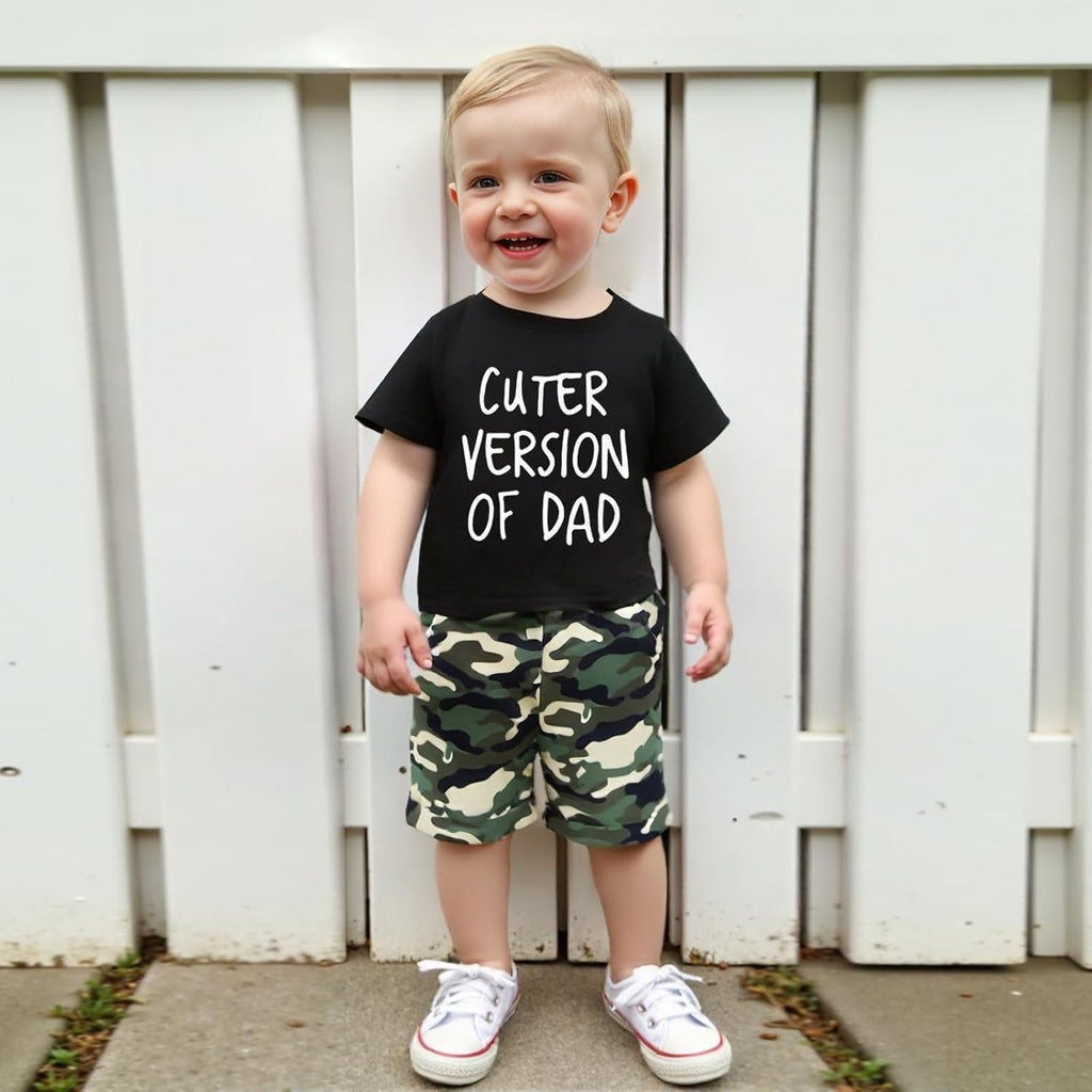 wdehow Toddler Kids Baby Boy Summer Clothes Sets 1T 2T 3T 4T 5T Letter Print Short Sleeve Tops Camouflage Shorts Outfits
