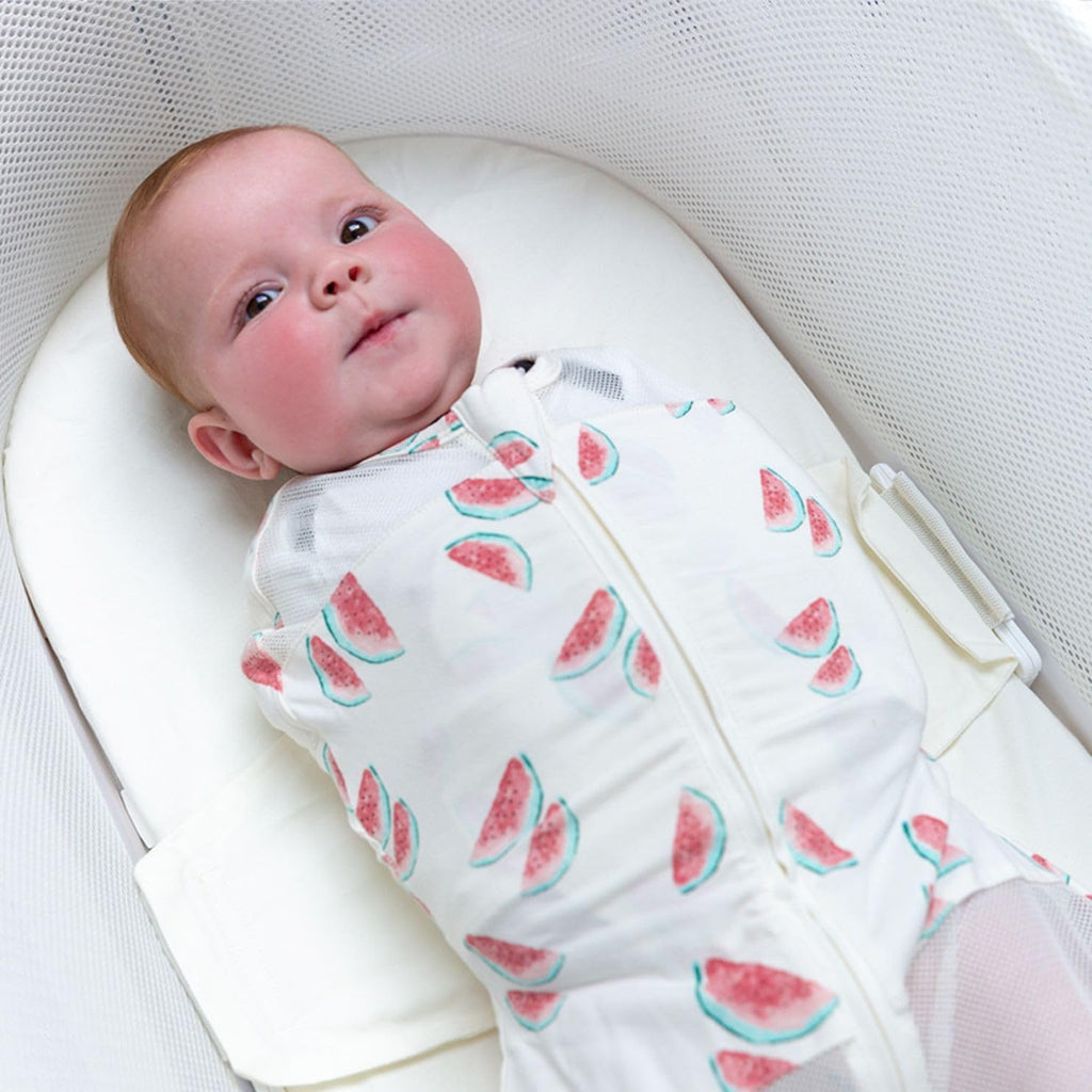 Happiest Baby SNOO Sleep Sack - 100% Organic Cotton Baby Swaddle Blanket - Doctor Designed Promotes Healthy Hip Development (Ivory Watermelons, X-Large)