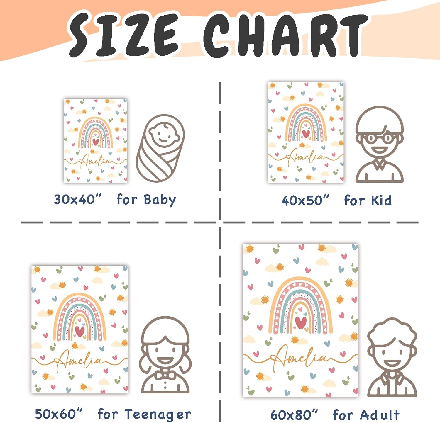 Personalized Baby Blankets for Girls Women Custom Boho Style Baby Blanket with Rainbow Personalized Baby Girl Blanket with Name Customized Gift for Adult Expecting Mom Baby Shower Birthday Gifts