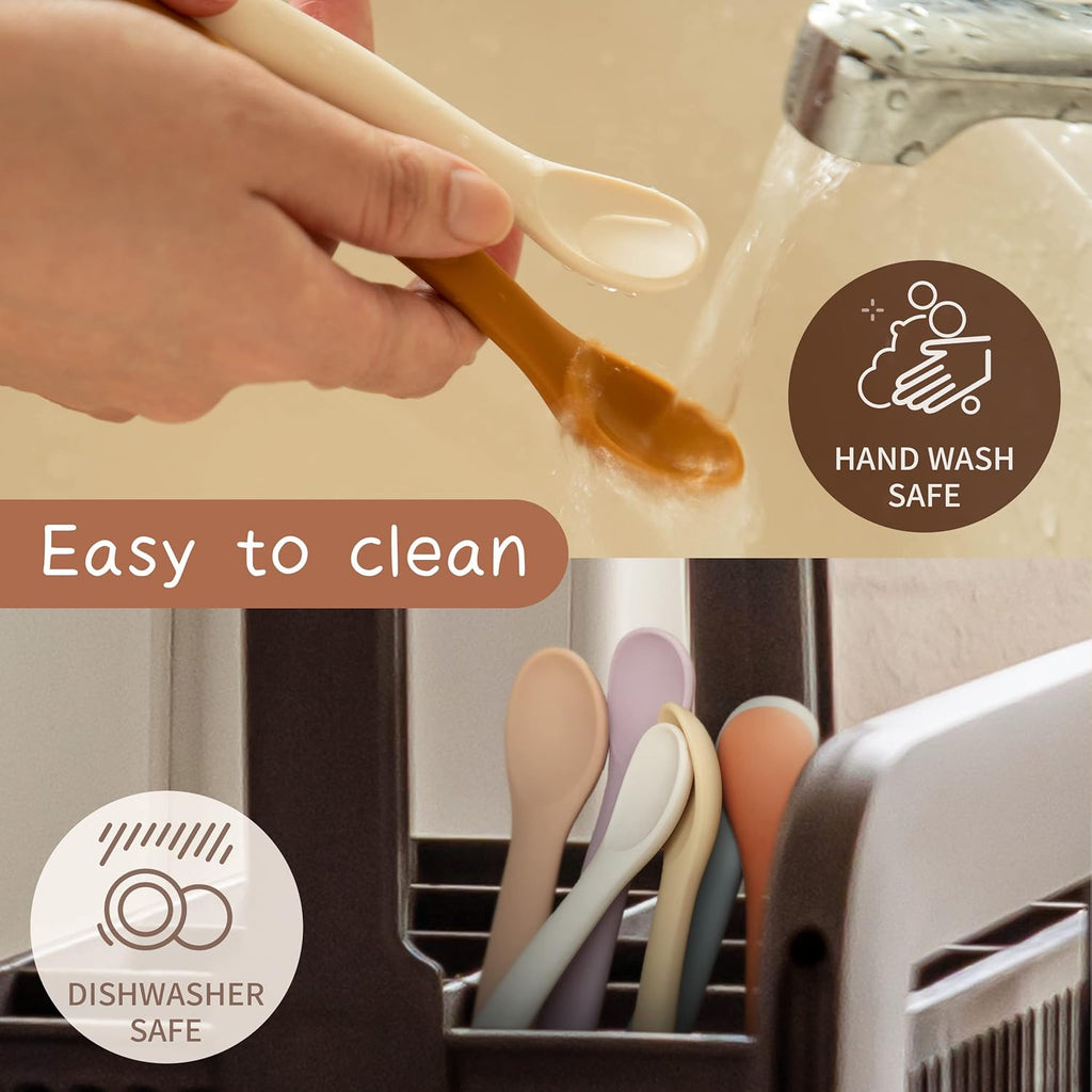 Moonkie Silicone Baby Spoons Set of 4, Two Sizes Feeding Spoon for First Stage 4+ Months, Baby Utensils with Case, Toddler Led Weaning Spoons, Bendable, Chewproof & Boil-proof