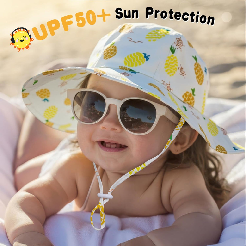 Baby Sun Hat Toddler Girl Beach Hat Adjustable Outdoor Summer Hat UPF 50+ Sun Protection Wide Brim Infant Kids