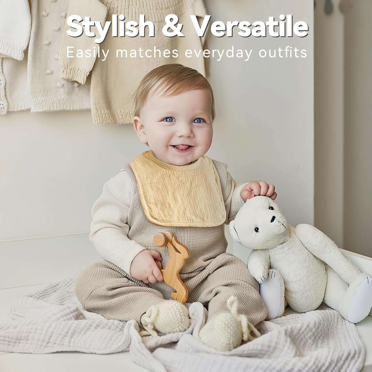 Muslin Baby Bibs for Unisex Boys Girls, Cotton Drool Bibs, Adjustable Newborn Bibs for Drooling and Teething