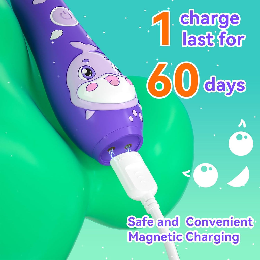 SEAGO Kids Electric Toothbrushes Rechargeable, Toddler Electric Toothbrush with Magnetic Charging, LED Observing Light, 8 Toothbrush Heads for Ages 2-4-6 Boys Girls (Purple)