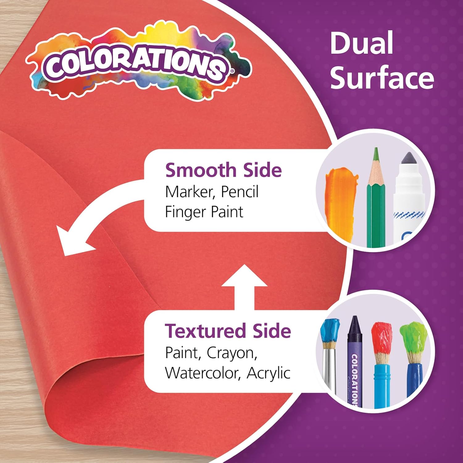 Colorations DSRE Dual Surface Paper Roll, Scarlet Red,, 36" x 1000' (1 Roll)