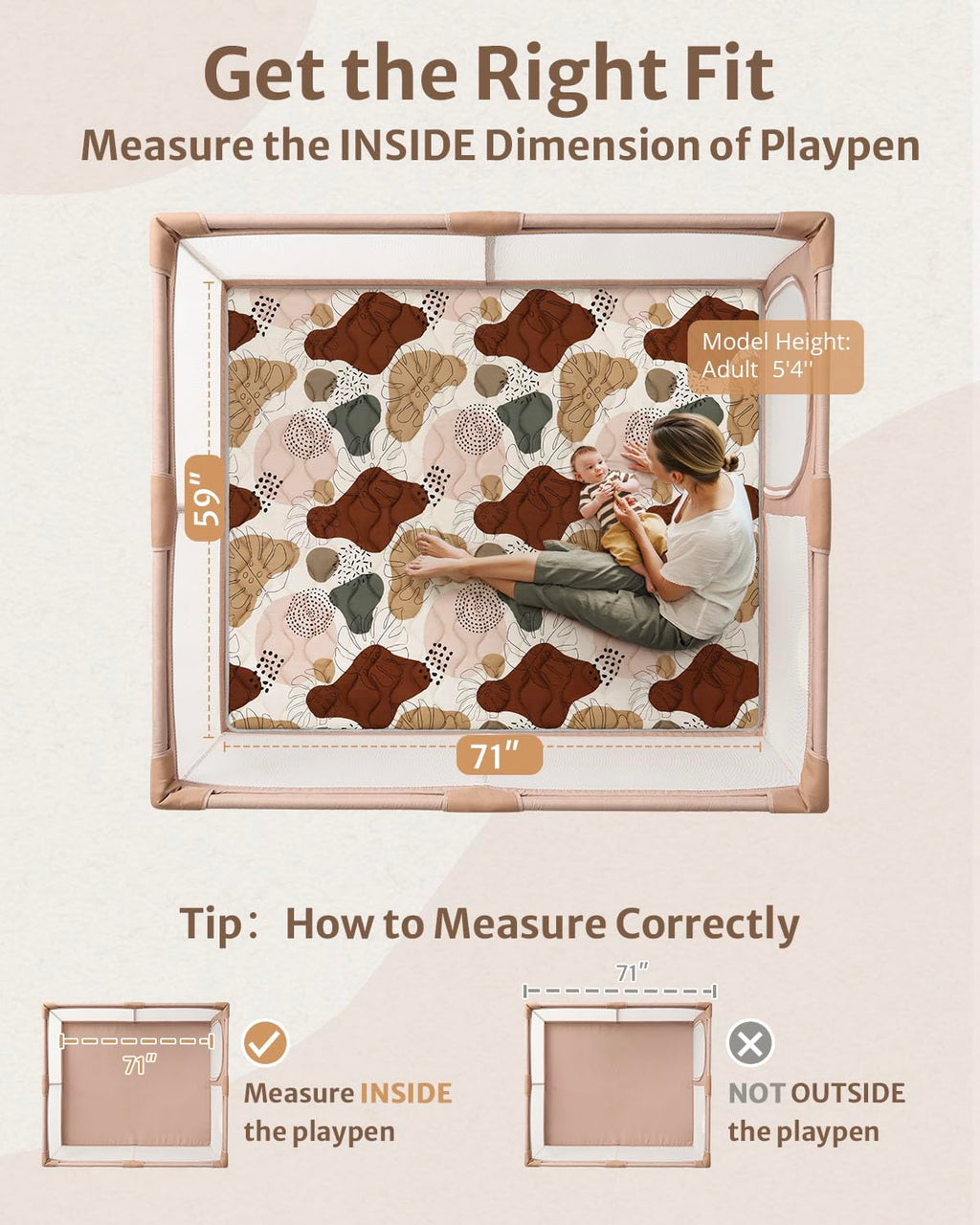 Blissful Diary Baby Play Mats for Floor, 71x59 Inch Extra Thicker & Large Soft Cushioning Foam Playmats for Babies and Toddlers, Foldable Washable Baby Crawling Mat for Playpen, Boho Design