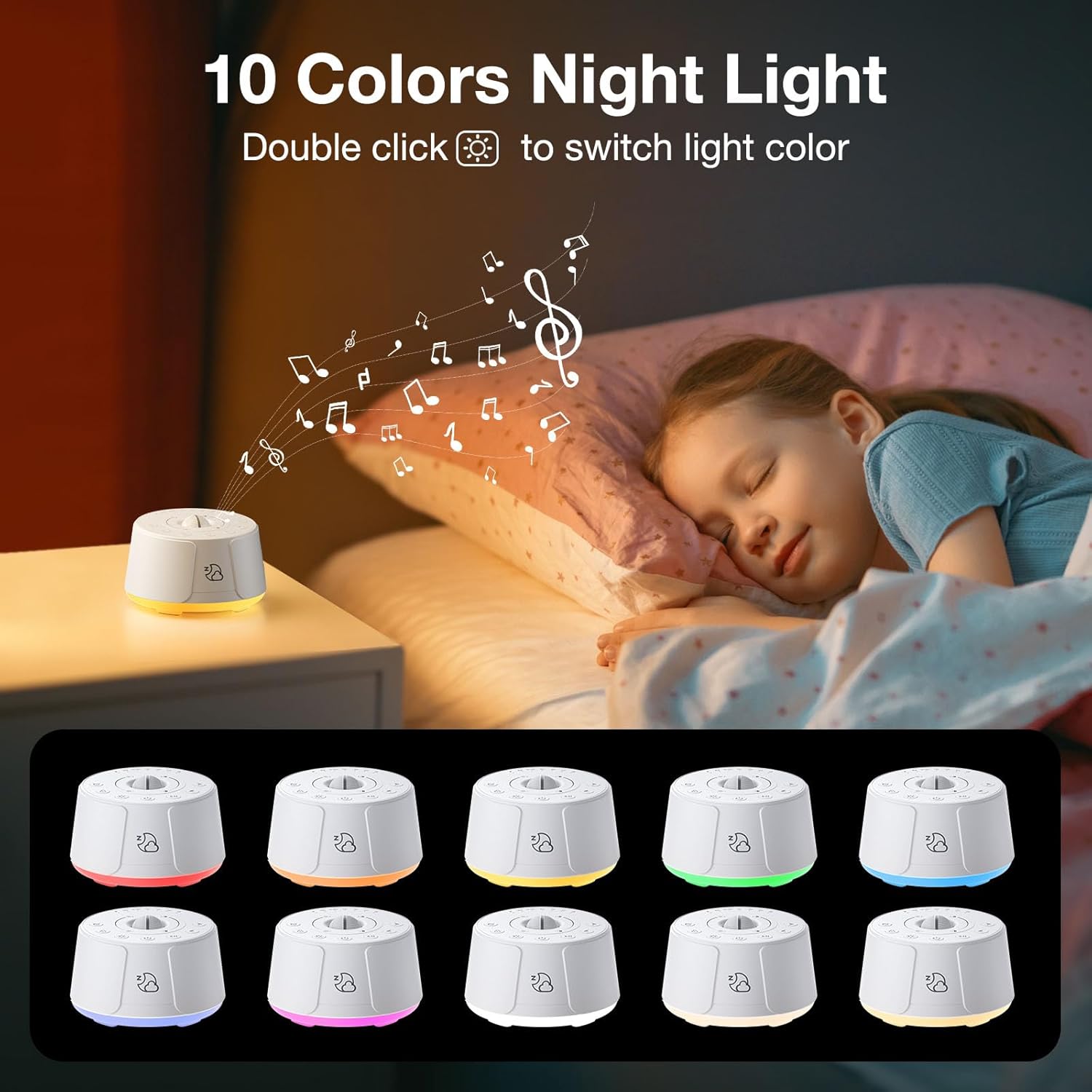 Sound Machine LEICEX White Noise Machine - 30 Soothing Sounds, 10 Colors Night Light, Rechargeable Battery- Travel Portable Sound Machine for Sleep Baby Adults, Perfect Sleeping Companion