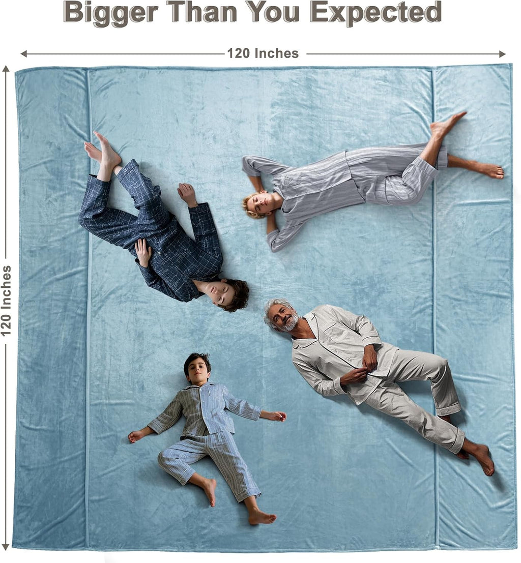 PHF Oversized King Fleece Blanket 120"x120", No Shed No Pilling Big Soft Blanket, Extra Large 10'x 10' Lightweight for Bed, Sofa Travel and Camping, Suitable for All Season, Dusty Blue