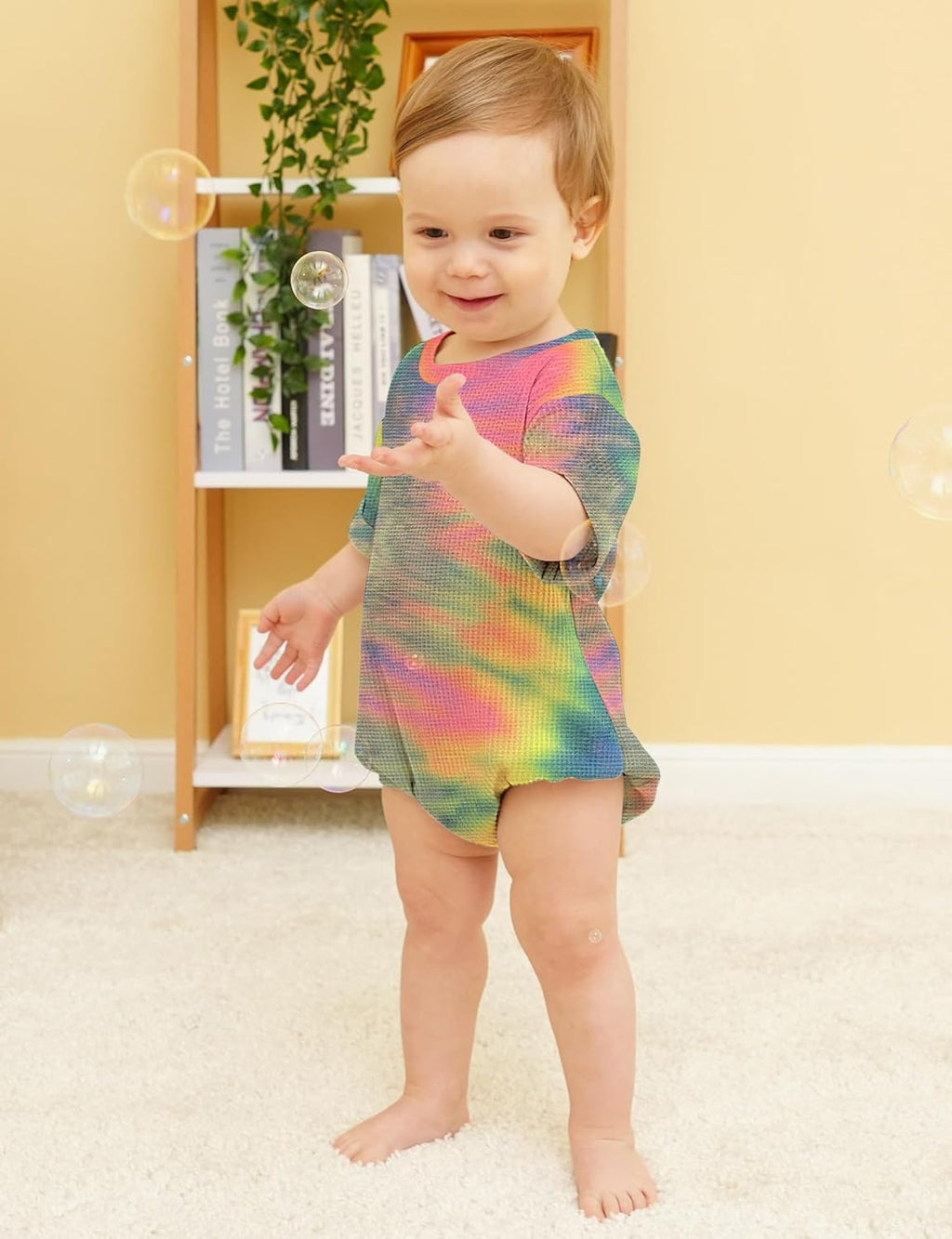 Jimonda Baby Bodysuit Newborn Tie Dye Clothes Infant Waffle One Piece Romper Baby Boys Girls Short Sleeve Jumpsuit Outfits