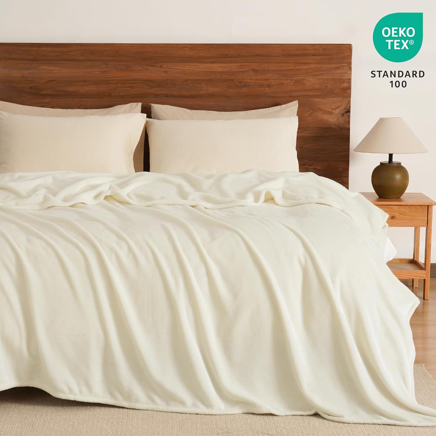 PHF Ultra Soft Fleece Blanket Twin Size, No Shed No Pilling Luxury Plush Cozy 300GSM Lightweight Blanket for Bed, Couch, Chair, Sofa Suitable for All Season, 66" x 90", Cream