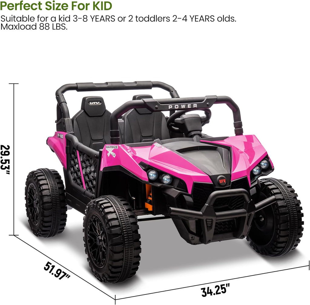 24V 2 Seater Ride On Car Truck, Power Wheels Kids UTV w/Parent Remote Control, 3.1 MPH Max Speed, Music Player, LED Lights & Storage, Electric Vehicle Ride On Toy for Kids Toddler Ages 3-8, Pink