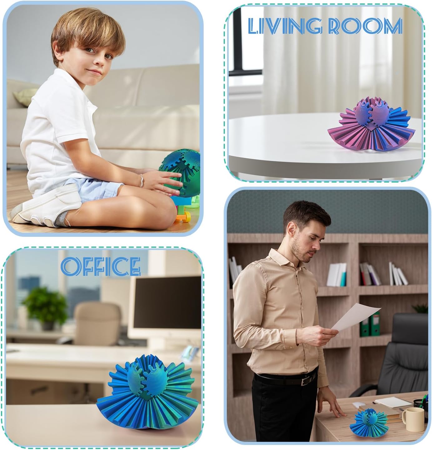 Gear Ball - GearSphere Fidget Toy, 2024 Gear Sphere Cube Puzzlefor Adults Kids Stress and Anxiety Relaxing,3D Printed Spin Ball or Cube Fidget Toy (Blue+Yellow)