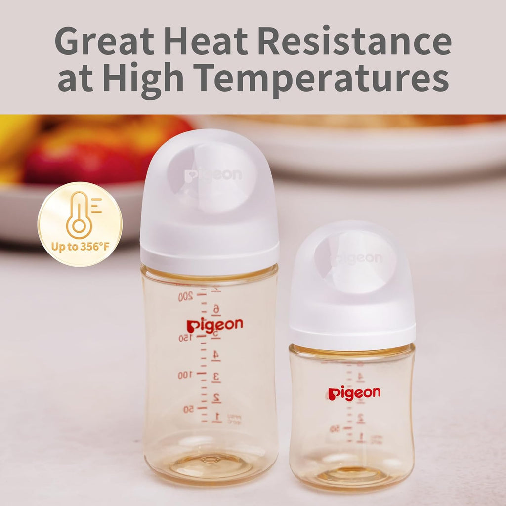 Pigeon PPSU Nursing Baby Bottle Wide Neck, Anti-Colic, Streamlined Body, Natural Feel, Easy to Clean, 5.4 Oz(Pack of 2), Includes 2pcs SS Nipples (0m+)
