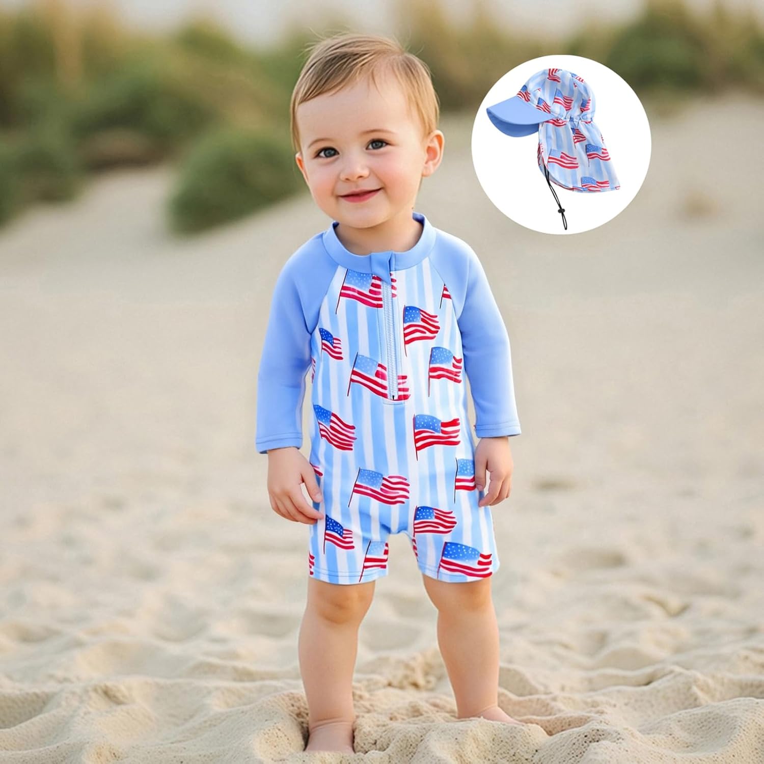 Hnyenmcko Baby/Toddler Boy Rash Guard Swimsuit Long Sleeve One Piece Zipper Swimwear Sunsuit Infant Bathing Suit Beachwear