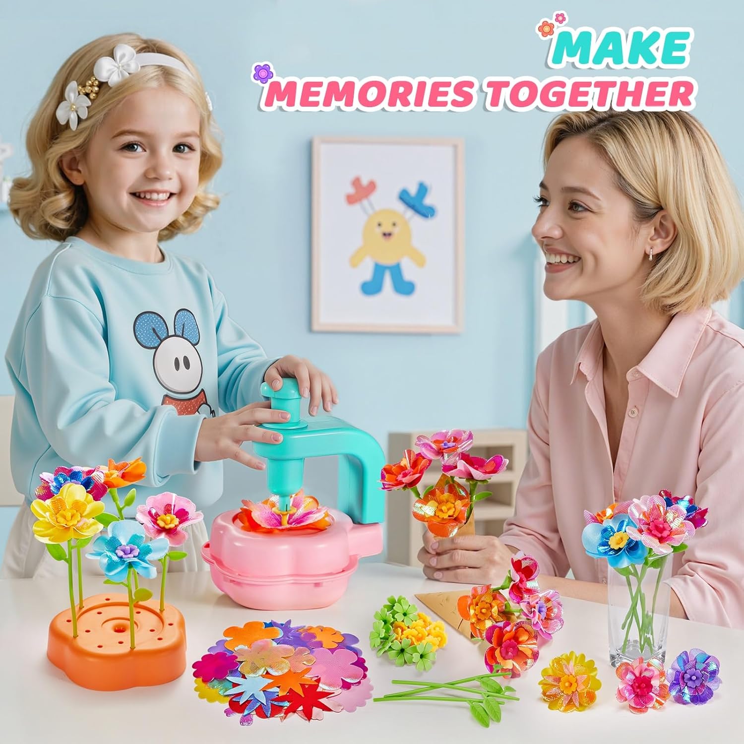 Flower Bouquet Craft Kit for Girls - Arts & Crafts Gift for 4 5 6 7 8 9 Year Old Girls, DIY Flower Making Toy Kit for Kids, Mess-Free Fun & Educational Activities for Preschool Kids, Birthday Gift