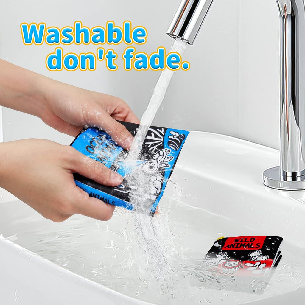 OKOOKO Soft Baby Books Black and White High Contrast 12PCS Soft Cloth Books Bath Books Crinkle Washable Non-Toxic Early Education Preschool Learning Toy for Newborns Babies Infants Toddlers Kids