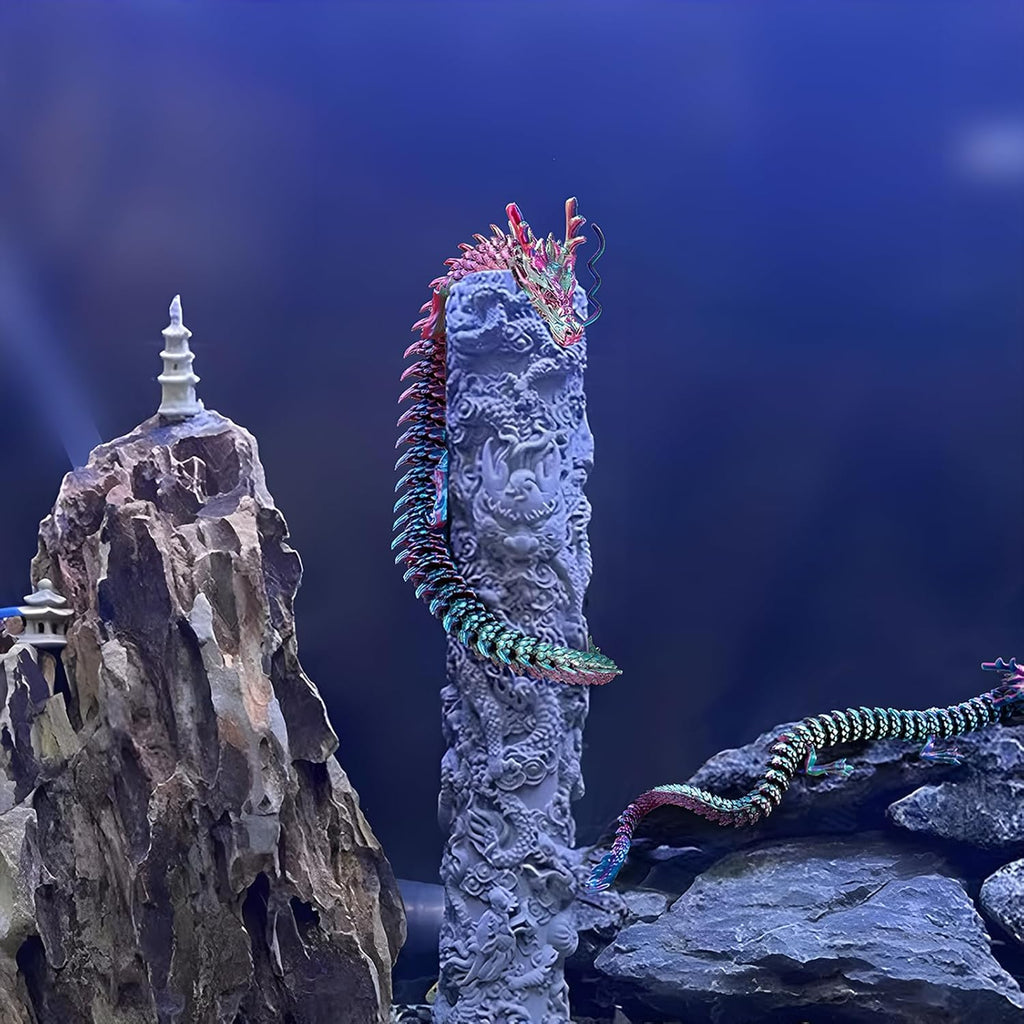 3D Printed Dragon Fidget Toy, 18in Surprise Mystery Dragon, Crystal Dragon Fidget Toy, Articulated Pye Dragon Fish/Display Cabinet/Home/Office Desktop Decor(Red Gold)