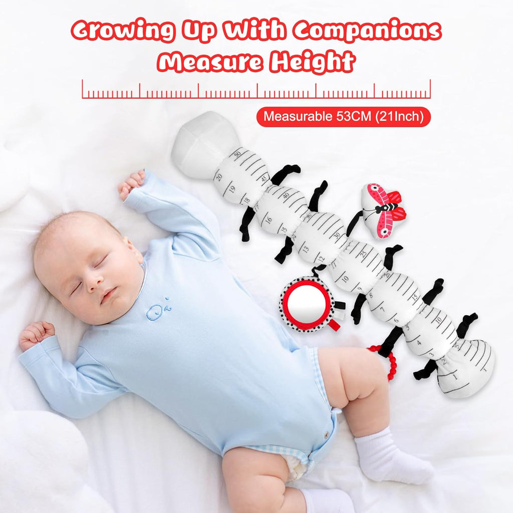Baby Toys 0-12 Months - Musical Caterpillar Stuffed Animal Soft Plush Toys for Infant Girls Boys 3 6 12 Months Tummy Time Sensory High Contrast Black White Newborn Toys Gifts, W/ Mirror Rattle