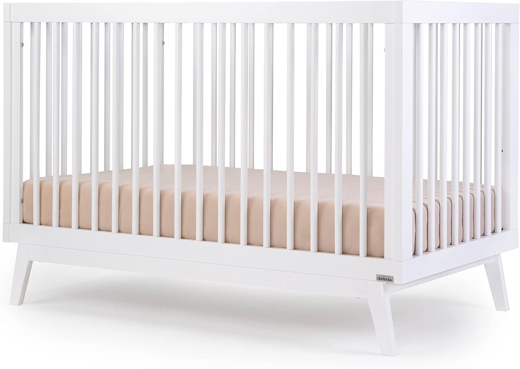 dadada Baby Soho 3-in-1 Convertible Wooden Crib to Toddler Bed - Made in Italy, GREENGUARD Gold Certified, Baby-Safe Finish, Sustainable Beech Wood, Modern Design, 3 Adjustable Heights (White)