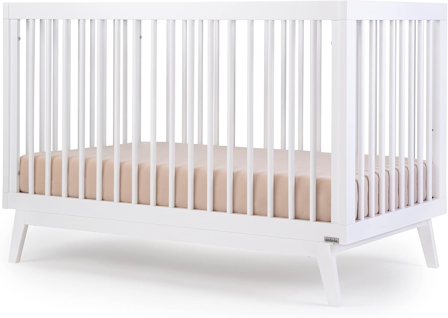 dadada Baby Soho 3-in-1 Convertible Wooden Crib to Toddler Bed - Made in Italy, GREENGUARD Gold Certified, Baby-Safe Finish, Sustainable Beech Wood, Modern Design, 3 Adjustable Heights (White)