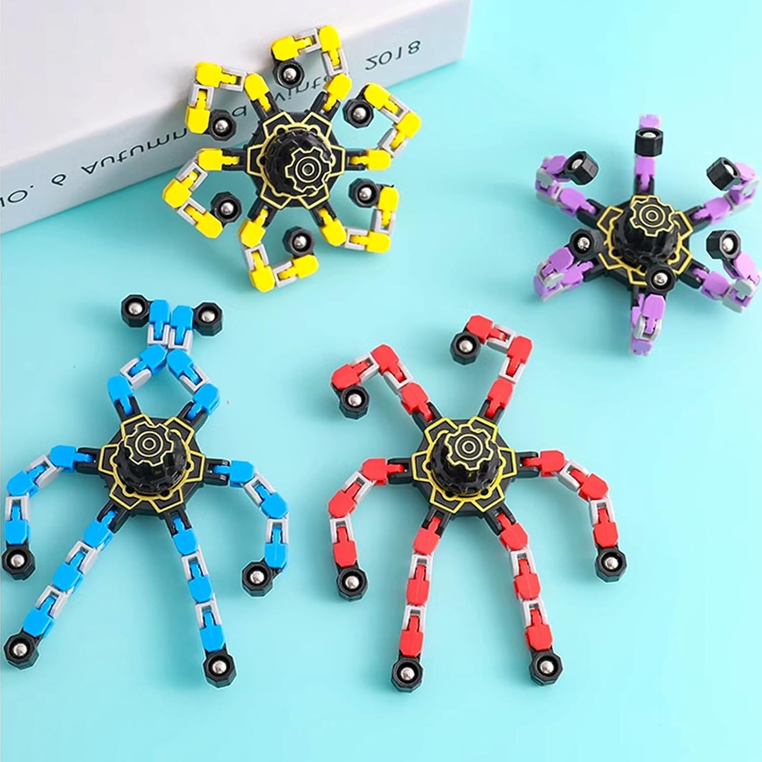 24 Pcs Finger Spinners Sensory Toys, Creative Transformable Chain Robot Toy Fidget Finger Spinners DIY Stress Relief Toy with Transformable Chain for Boys Girls