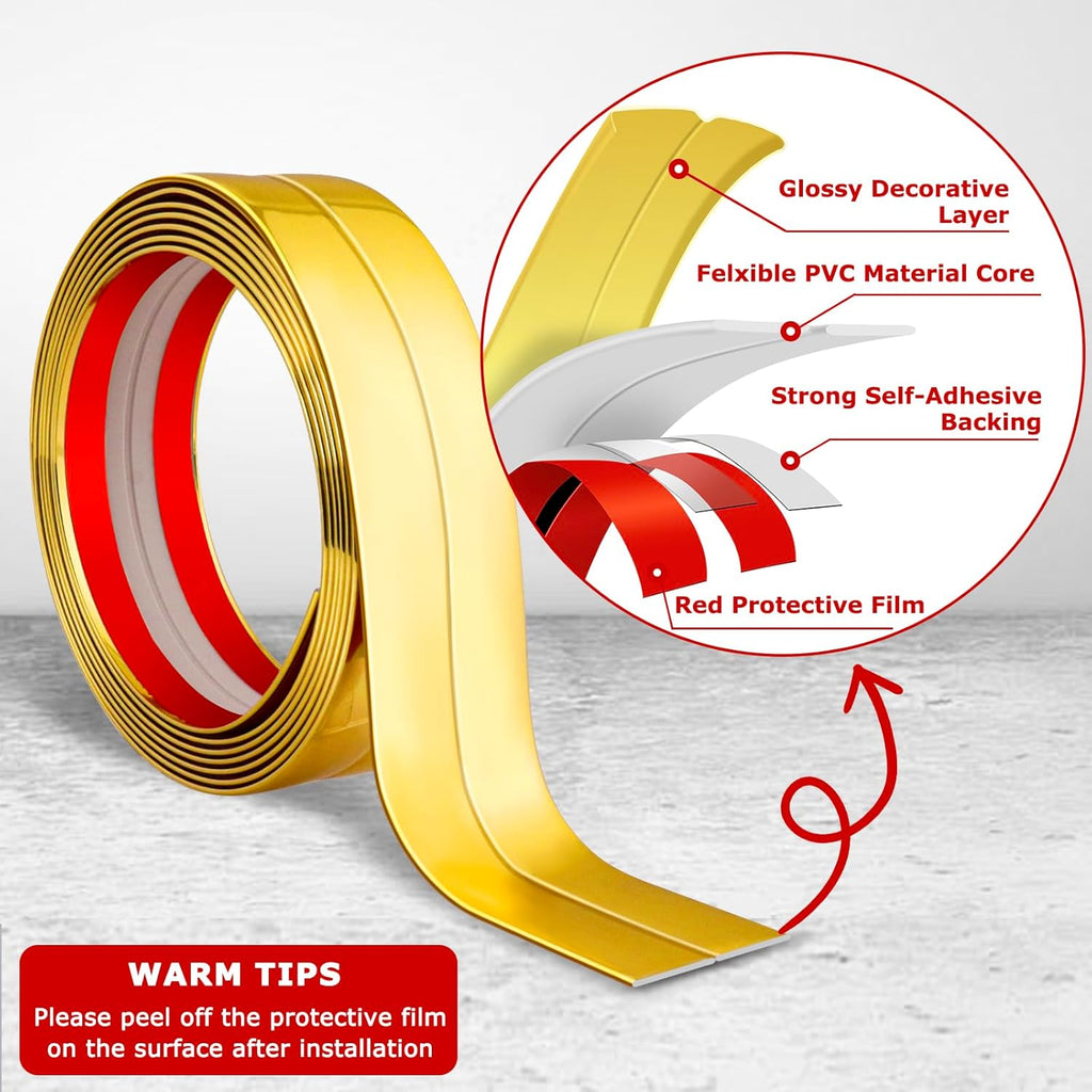 Flexible Wall Corner Protector Moulding Trim Peel and Stick Wall Corner Guards Edge Protector Self Adhesive Molding Trim Strip for Edge Ceiling (Gold, 1.6 in x 20 Ft)