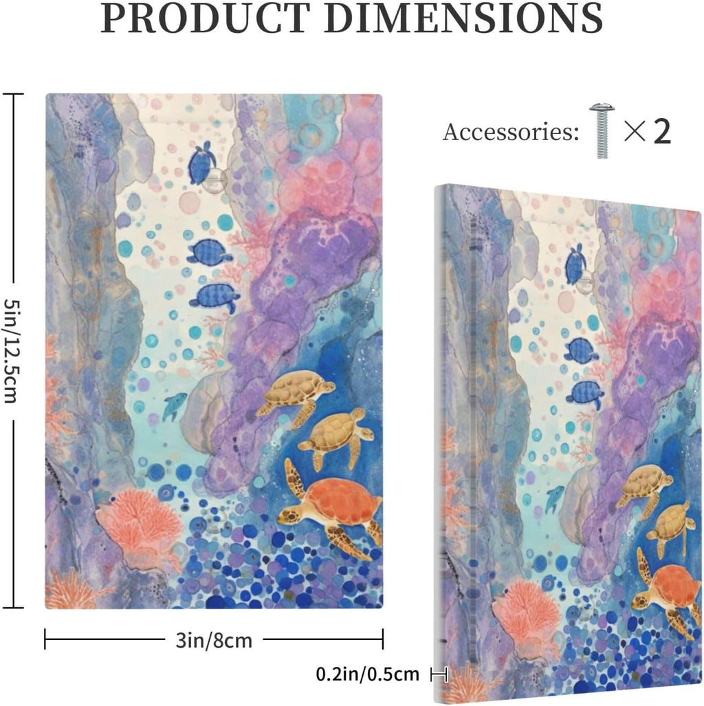 Turtle Coral Fish Watercolor Colorful Underwater World Light Switch Cover Plate 1 Gang No Device Blank Electrical Wall Plates Faceplate Decorative Switch Plate for Kids Room Home Decor