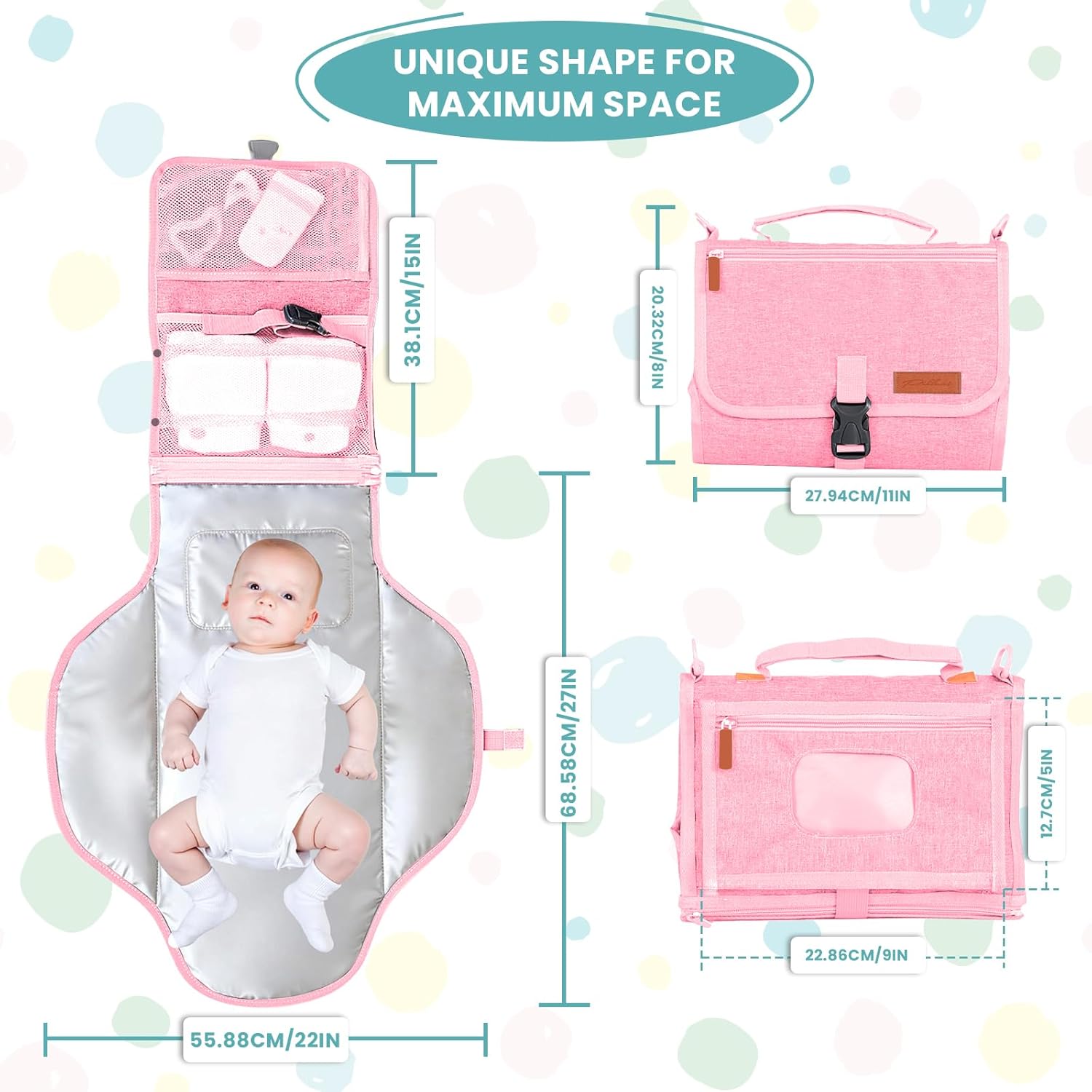 Portable Diaper Changing Pad - Baby Diaper Changer Travel Bag with Wipes Pocket, Smart Design Portable Changing Mat, Infant Travel Station Kit, Gift for Newborn Girl & Boy (Pink)