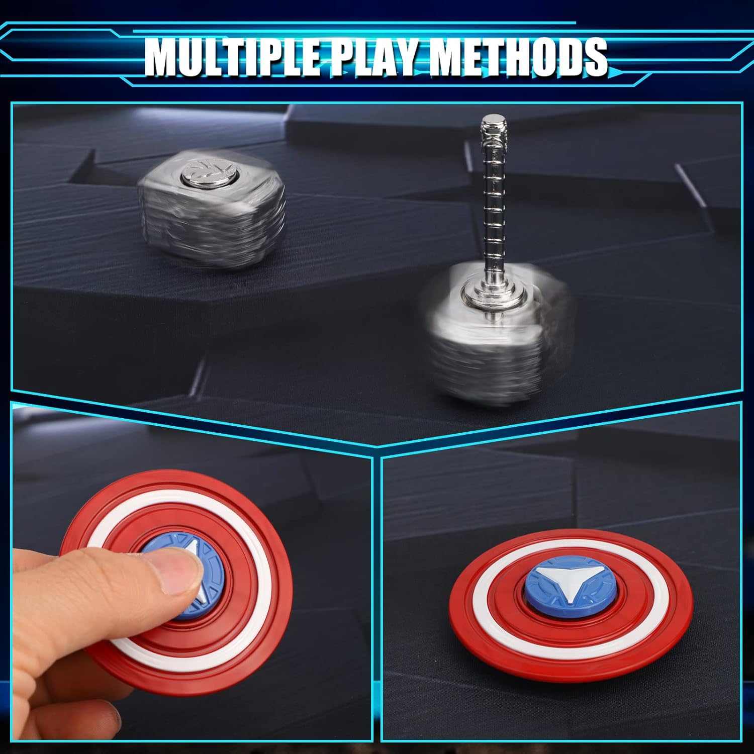 Hammer Fidget Spinner Metal Toy Transformable 2 in 1 for Kids Adutls, Shield Hand Finger Spinner Kinetic Desk Toy for Office Classroom Prizes Birthday Gift