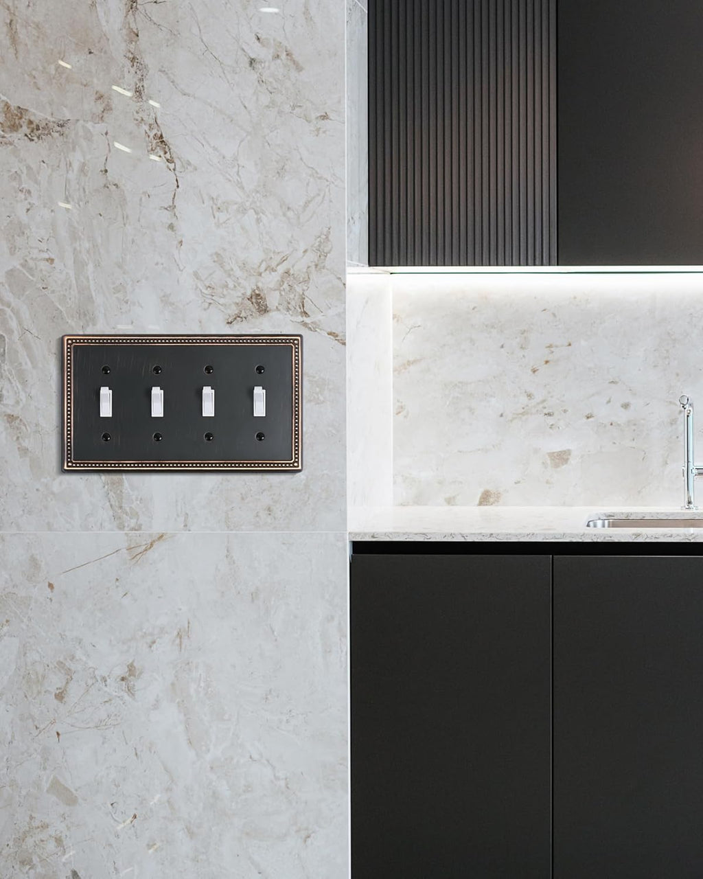 2-Pack Quad Toggle Light Switch Cover Plate, 4 Gang Metal Switch Plate Covers, Aged Bronze Pearls Decorative Wall Plate, Corrosion Resistant