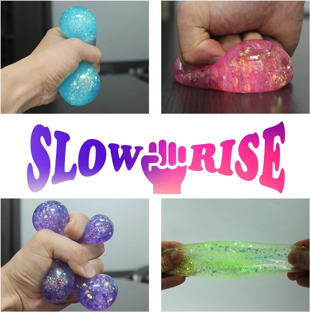 3Pack Slow Rise Glitter Squishy Cube Square Ice Cube Malt Sugar Stress Balls for Adults&Kids, Nice Stress Cube, Sensory Fidget Toys for Mellow and Chill, Classroom Treasure Box(Purple/Pink/Blue)