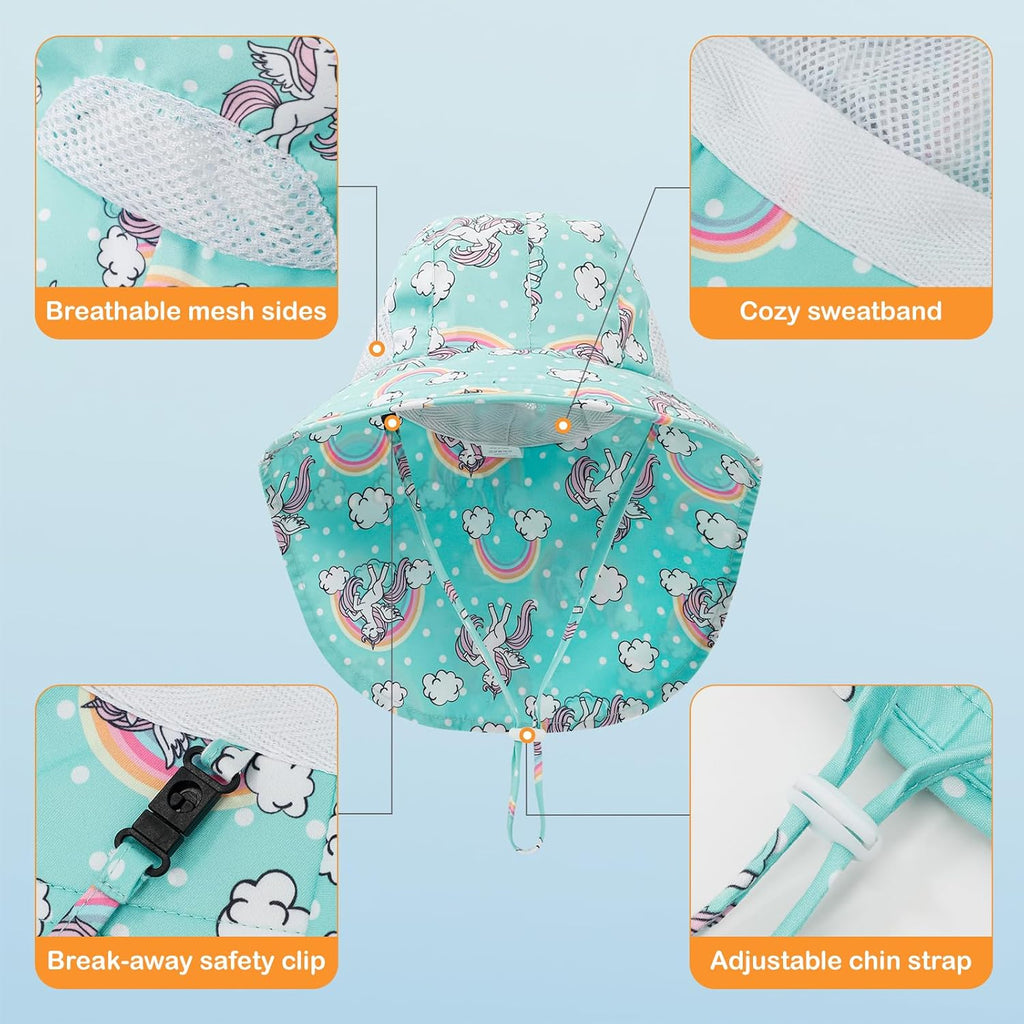 Baby Sun Hat UPF 50+ Mesh Liner Toddler Bucket Hats with Wide Brim Neck Flap for Outdoor Beach Swim