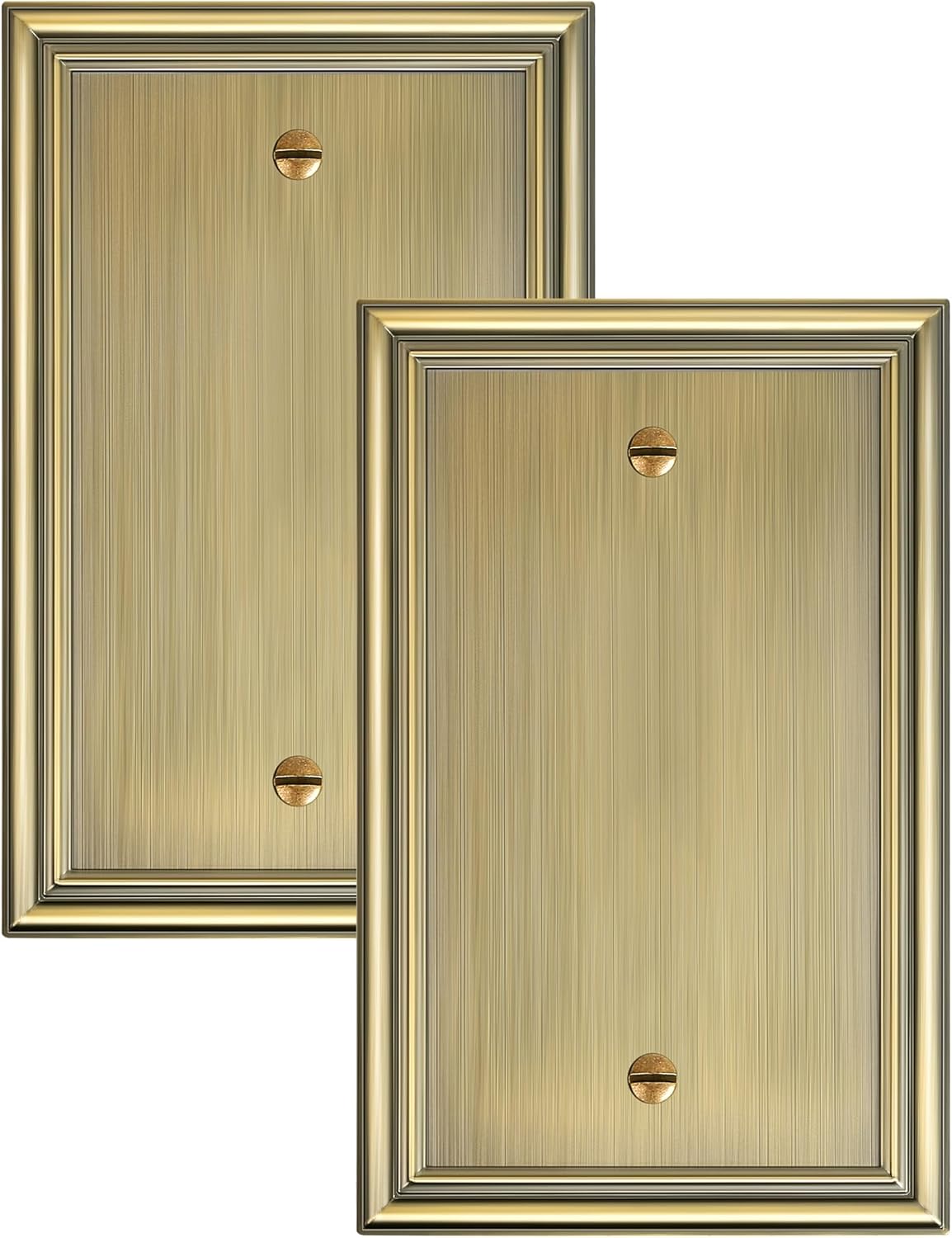2-Pack Single Blank Wall Plates, Durable Solid Zinc Alloy Blank Outlet Covers, Decorative Antique Brass Wall Plate Cover for Unused Outlets/Switches, Corrosion Resistant