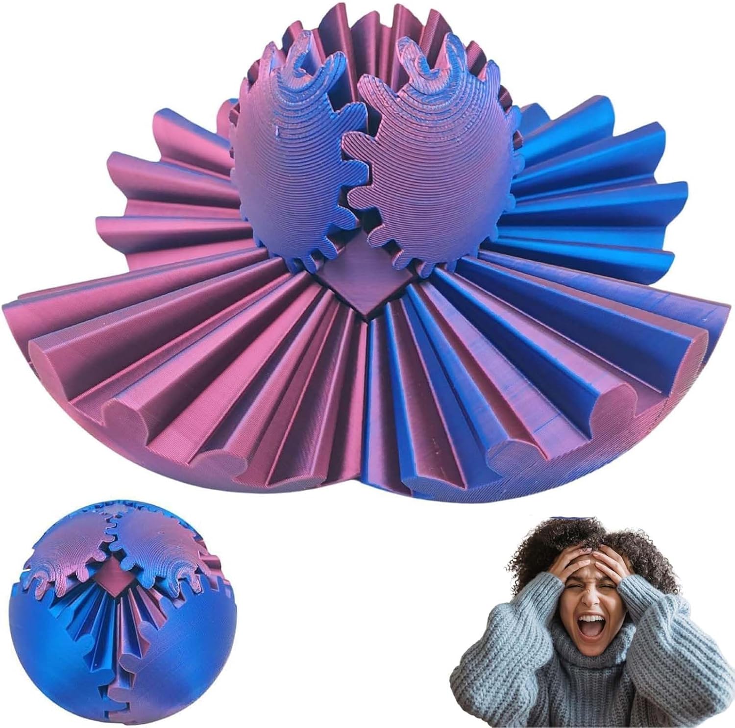 Gear Ball 3D Printed Gear Ball Spin Ball OR Cube Fidget Toy, Gear Sphere, Relieves Stress Anxiety Fidget Toys for ensory Needs and Autism, Gear Ball Fidget Toy