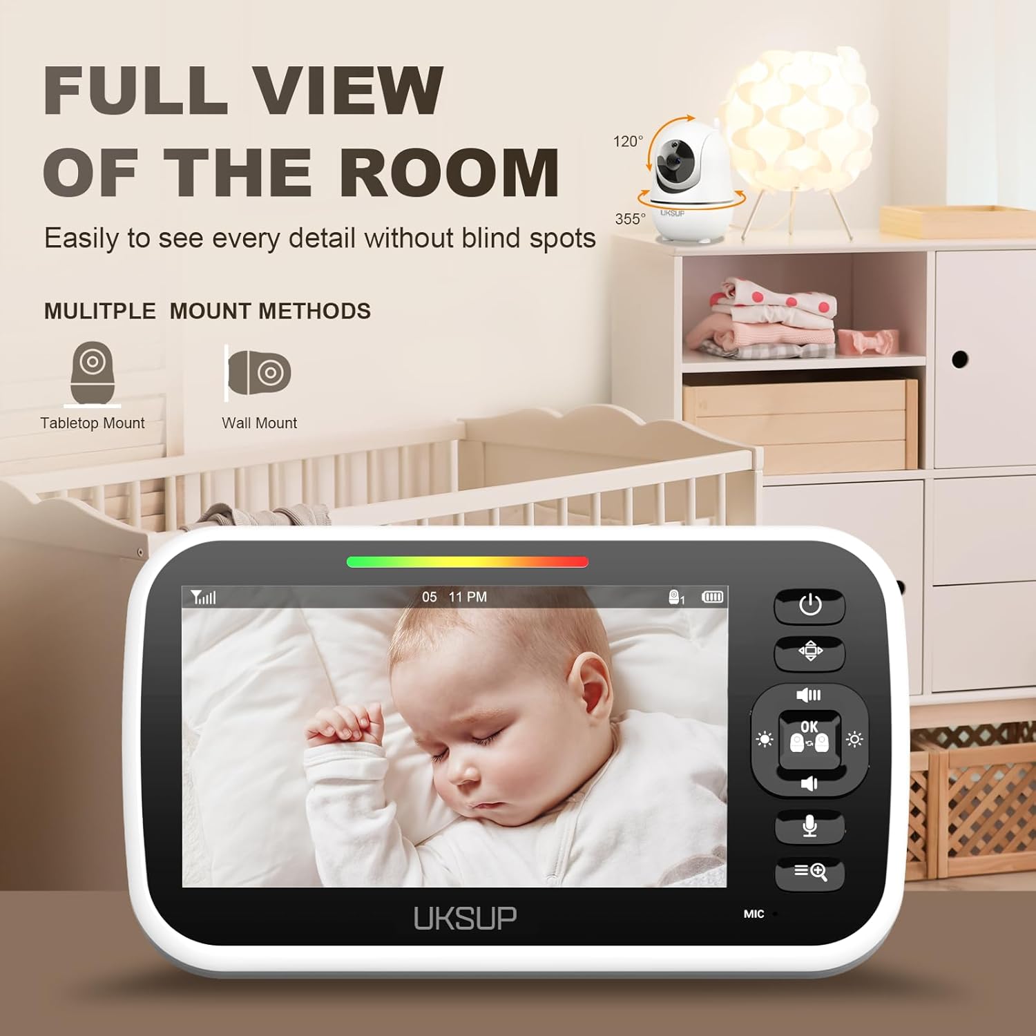 Baby Monitor with Camera and Audio- Video Baby Monitor with 960ft Long Range, Remote Pan-Tilt-Zoom, Night Vision, Temperature Sensor, 2-Way Talk, 8 Lullabies, 30-Hour Battery & No WiFi
