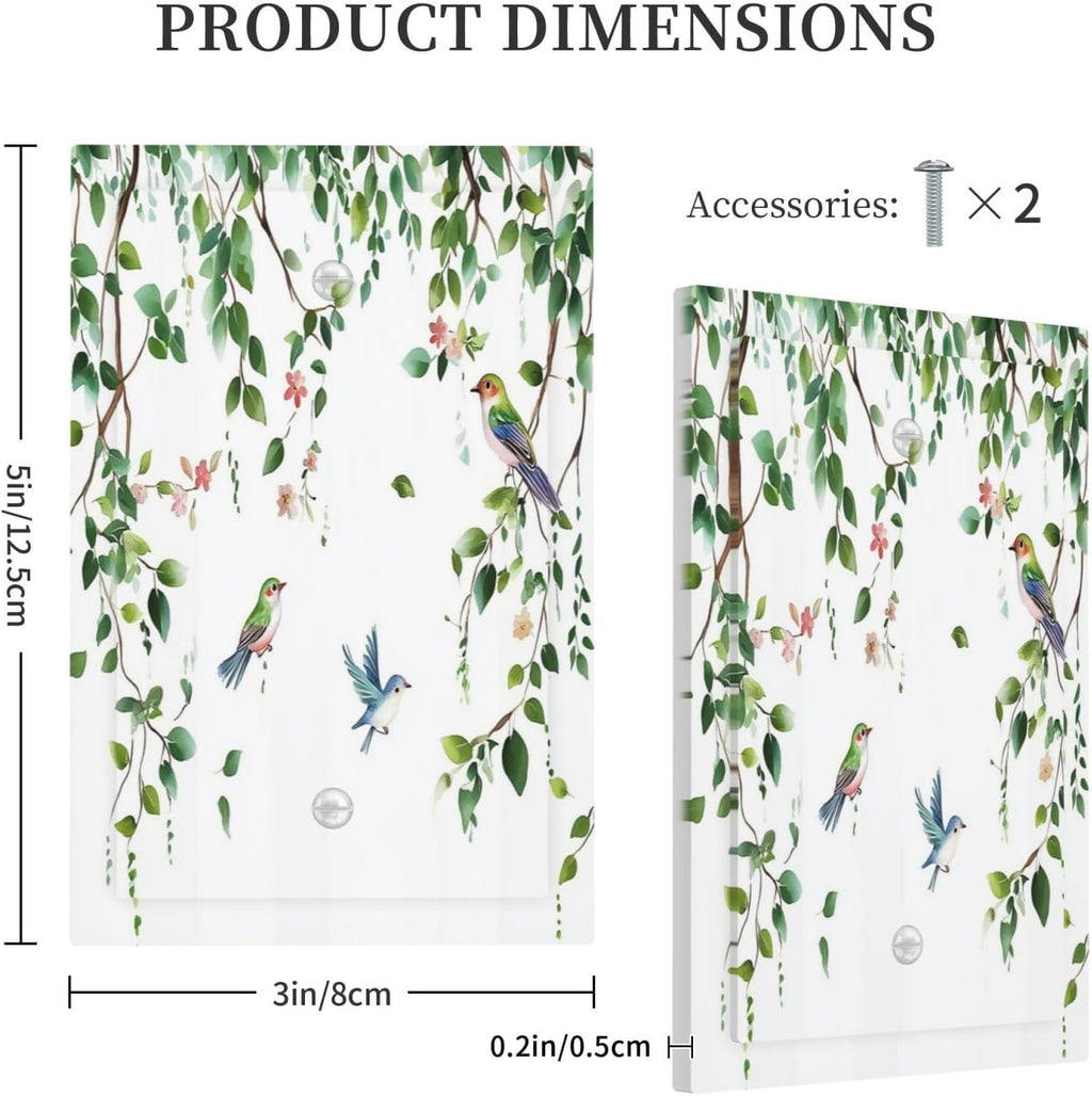 Light Switch Cover Plate Green Leaves Bird Eucalyptus Sage Plant 1 Gang No Device Blank Electrical Wall Plates Faceplate Decorative Switch Plate For Bed Room Living Room Decor