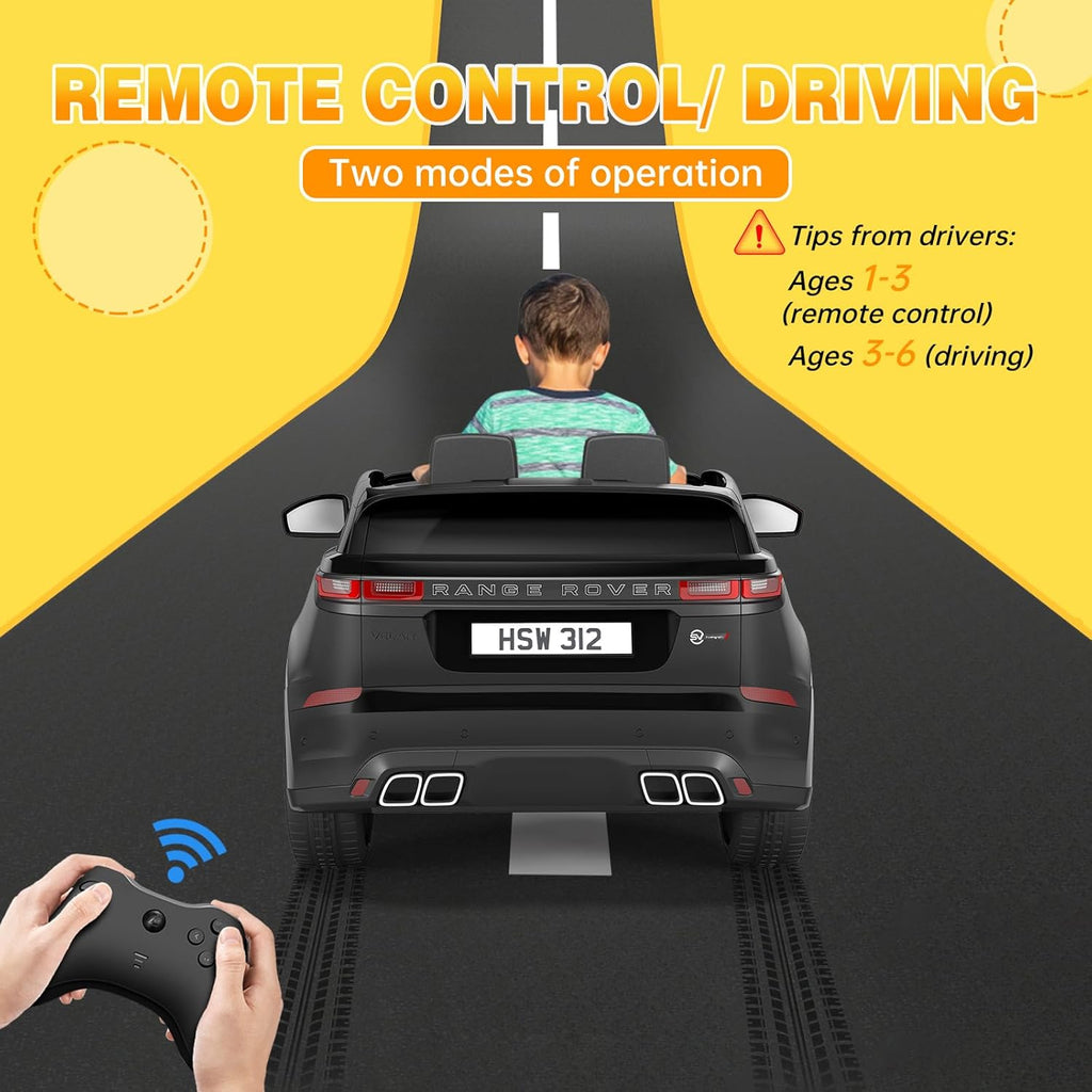 Hetoy Kids Ride On Car with Remote, Licensed Land Rover Kids Electric Car, Ride On Toys for Kids 3-8 with Mp3 Player, Rocking, Pull Rod, Black