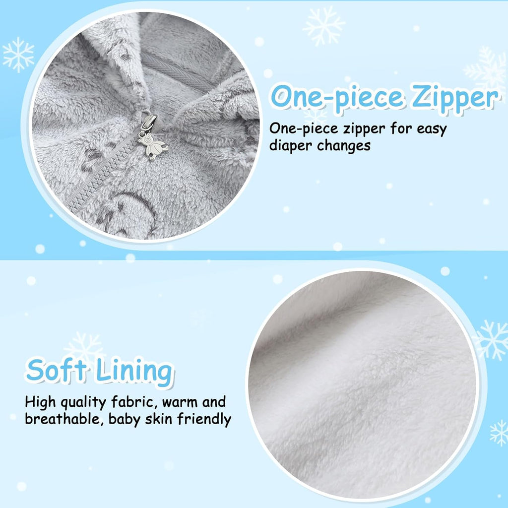 Fairy Baby Newborn Baby Bear Onesie Thin Fleece Footie Romper Snowsuit Hooded Jumpsuit Bodysuit Winter Outwear Boy Girl 0-12M