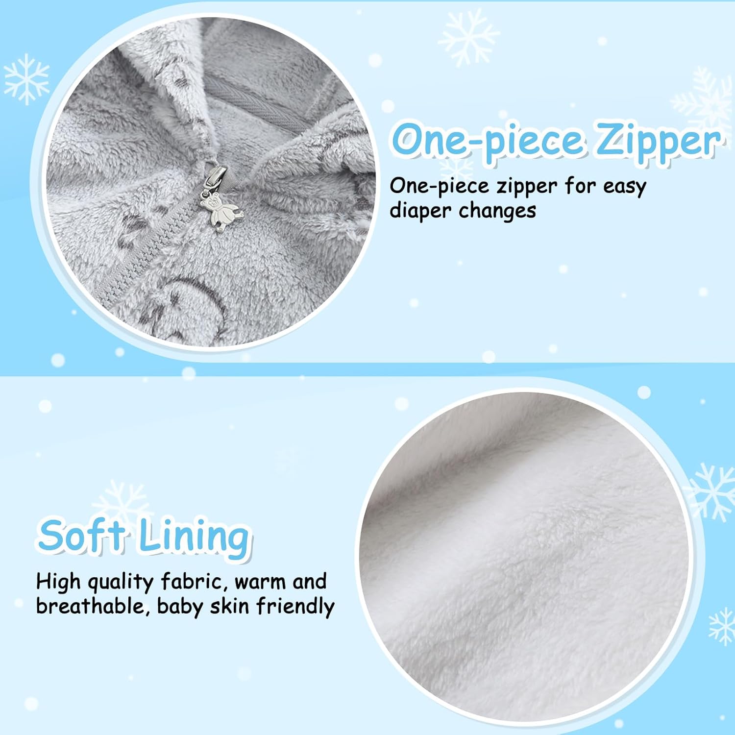 Fairy Baby Newborn Baby Bear Onesie Thin Fleece Footie Romper Snowsuit Hooded Jumpsuit Bodysuit Winter Outwear Boy Girl 0-12M