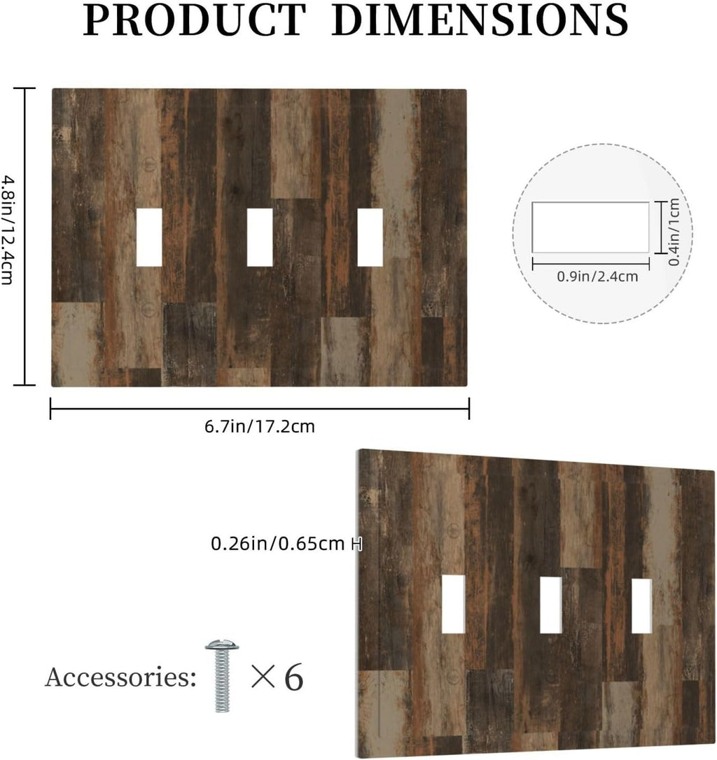 Rustic Brown Wood Grain Dark Oak Decorative Switch Plates 3 Gang Wall Plate Triple Toggle Light Switch Cover Faceplate Electrical Wall Panels for Farmhouse Home Decor